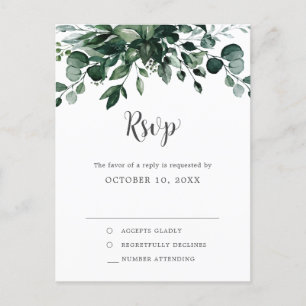 Emerald Greenery Eucalyptus Botanical Wedding RSVP Postkarte