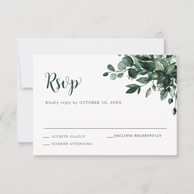 Emerald Greenery Eucalyptus Botanische Hochzeit RSVP Karte (Vorderseite)
