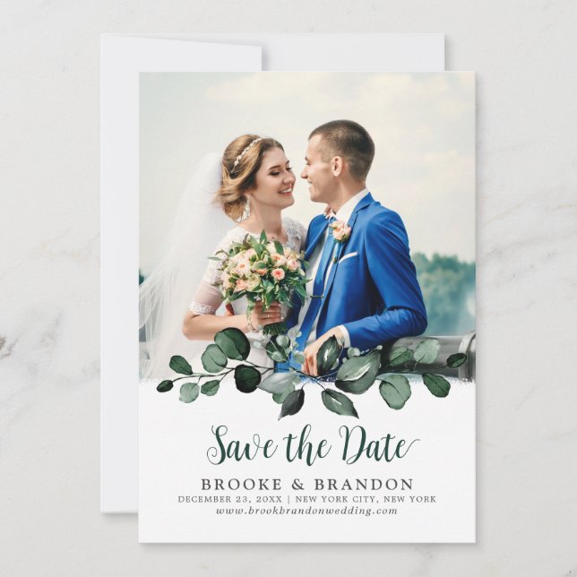 Emerald Greenery Eucalyptus Botanische Hochzeit Save The Date (Vorderseite)