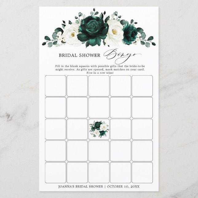Emerald Greenery Eucalyptus Brautparty Bingo (Vorderseite)
