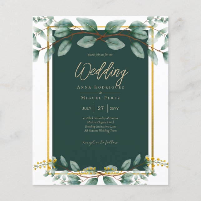 Emerald Greenery Eucalyptus Gold Floral White Flyer (Vorne)