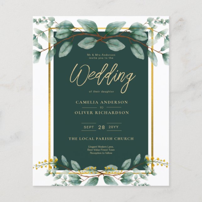 Emerald Greenery Eucalyptus Gold Floral White Flyer (Vorne)