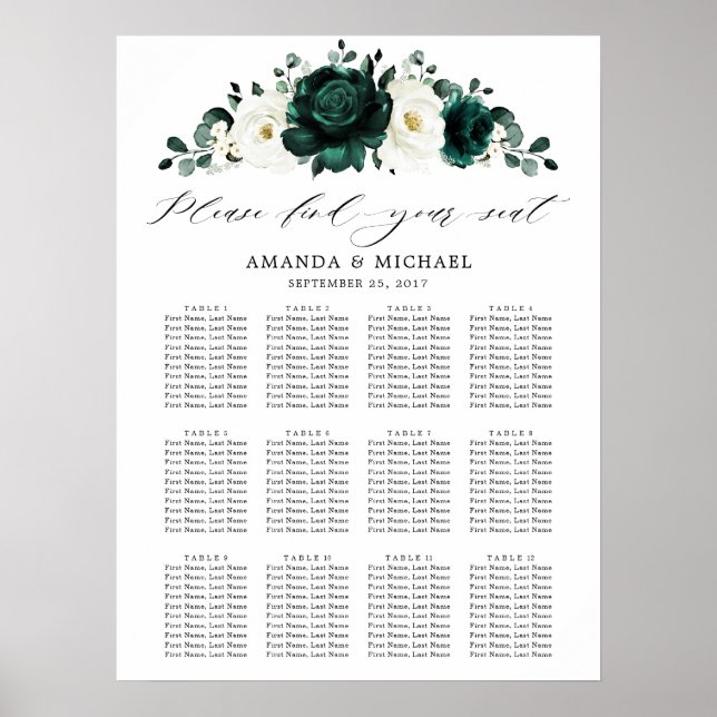 Emerald Greenery Eucalyptus Wedding Chart Poster (Vorne)