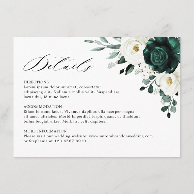 Emerald Greenery Eucalyptus White Floral Wedding Begleitkarte (Vorderseite)