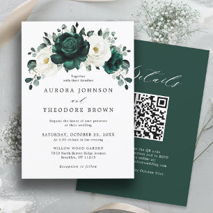 Emerald Greenery Eucalyptus White Floral Wedding Einladung