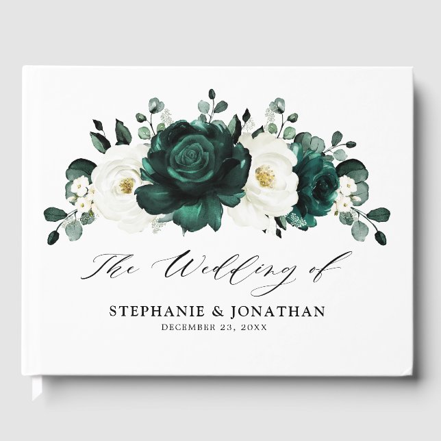 Emerald Greenery Eucalyptus White Floral Wedding Gästebuch (Vorderseite)
