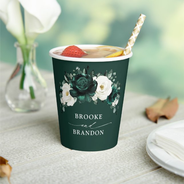 Emerald Greenery Eucalyptus White Floral Wedding P Pappbecher (In Situ)