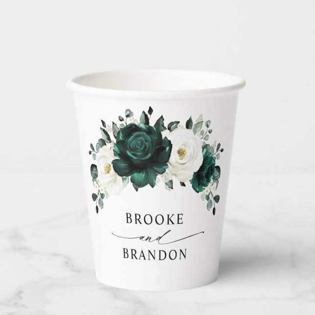 Emerald Greenery Eucalyptus White Floral Wedding Pappbecher (Vorderseite)