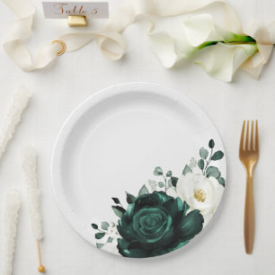 Emerald Greenery Eucalyptus White Floral Wedding Pappteller