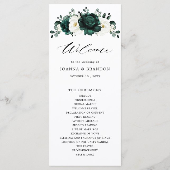 Emerald Greenery Eucalyptus White Floral Wedding Programm (Vorderseite)
