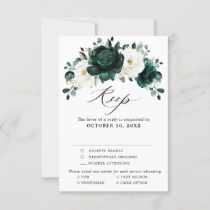 Emerald Greenery Eucalyptus White Floral Wedding RSVP Karte