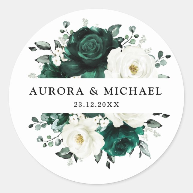 Emerald Greenery Eucalyptus White Floral Wedding Runder Aufkleber (Vorderseite)
