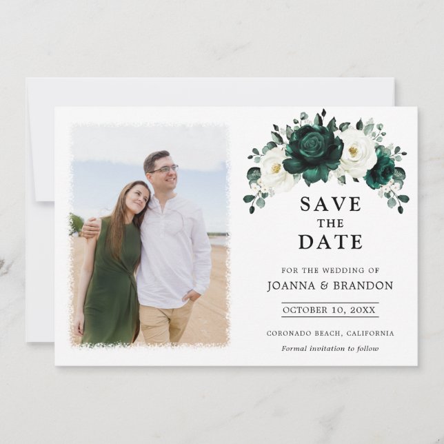 Emerald Greenery Eucalyptus White Floral Wedding Save The Date (Vorderseite)