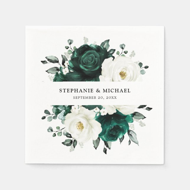 Emerald Greenery Eucalyptus White Floral Wedding Serviette (Vorderseite)