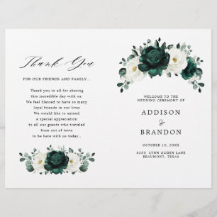 Emerald Greenery Eucalyptus White Wedding Program