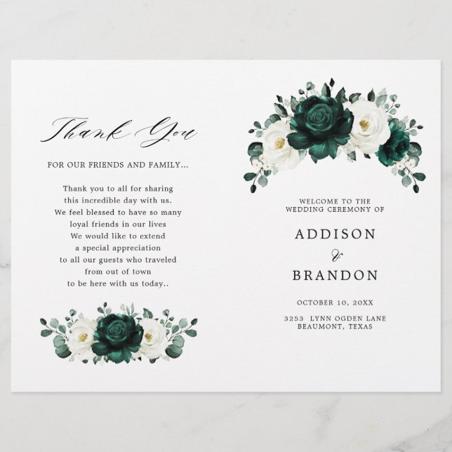 Emerald Greenery Eucalyptus White Wedding Program (Vorderseite)