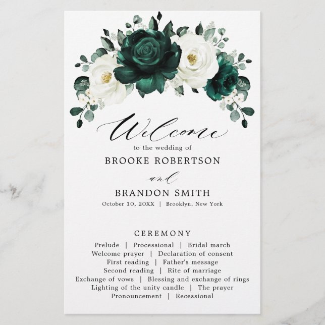 Emerald Greenery Eucalyptus White Wedding Program (Vorderseite)