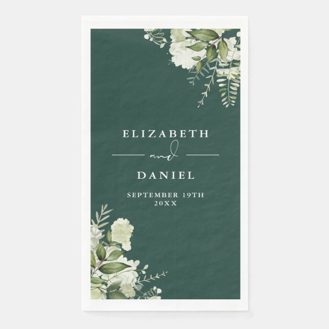 Emerald Greenery Floral Elegante Wedding Serviette (Vorderseite)