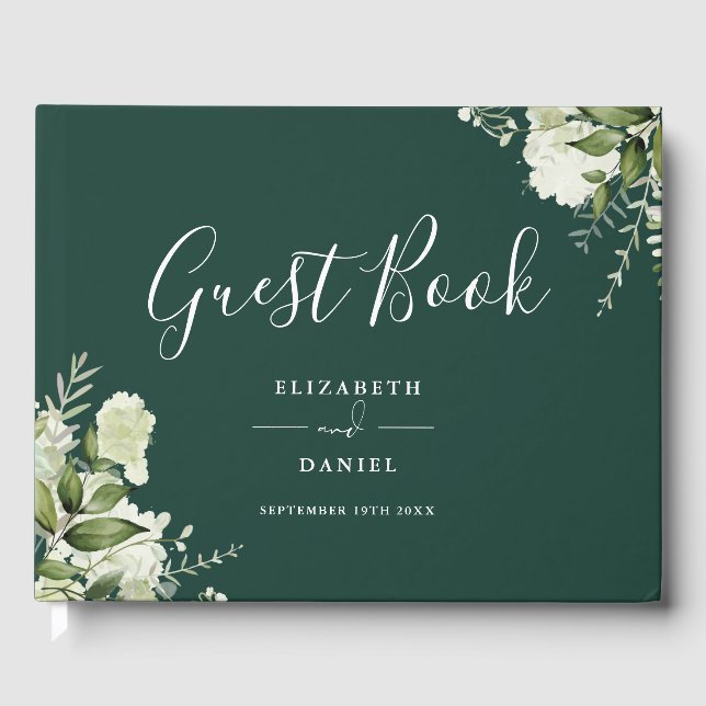 Emerald Greenery Floral Photo Wedding Gästebuch (Vorderseite)