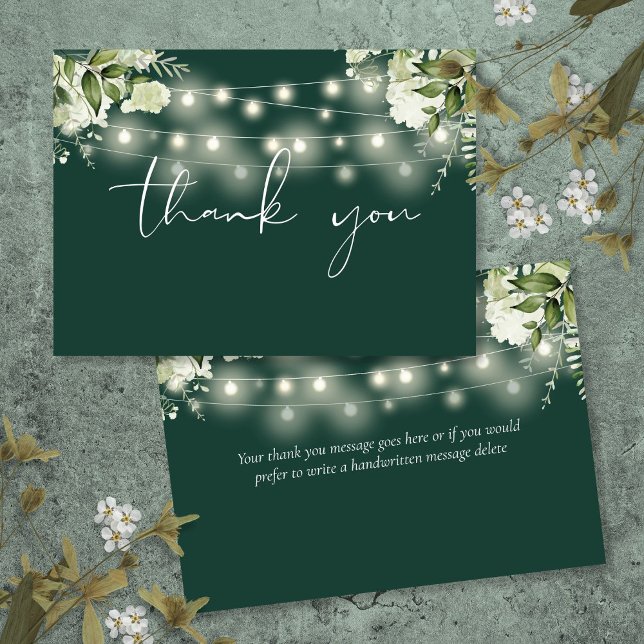 Emerald Greenery Floral String Lights Dankeskarte (Emerald Greenery Floral String Lights Thank You Card)