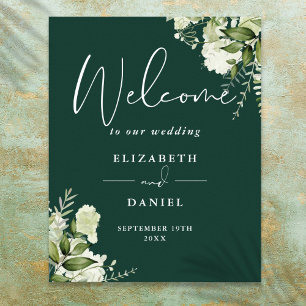 Emerald Greenery Floral Wedding Welcome Sign Poster