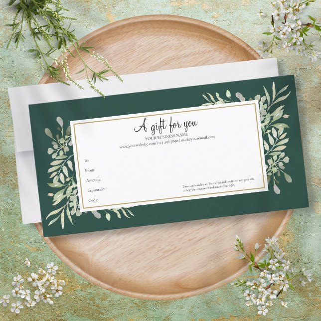 Emerald Greenery Gold Business Geschenkgutschein (Emerald Greenery Gold Business Gift Certificate)