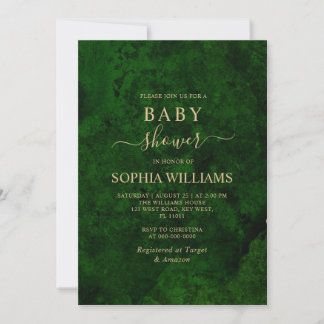 Emerald Greenery & Gold Calligraphy Baby Shower Einladung