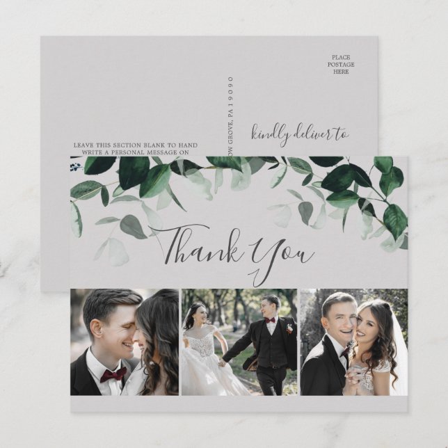 Emerald Greenery | Grau 3 Foto Danke Postcard Postkarte (Vorne/Hinten)