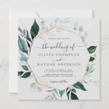 Emerald Greenery Gray Square Gold Leaf Wedding