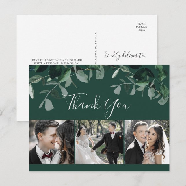 Emerald Greenery Green 3 Foto Danke Postcard Postkarte (Vorne/Hinten)