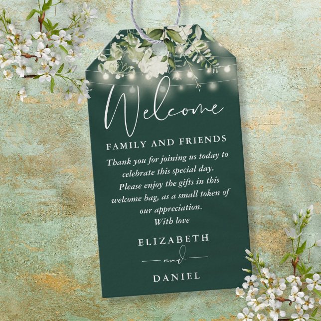 Emerald Greenery Gunst Willkommenskorbbeutel Geschenkanhänger (Emerald Greenery Favor Welcome Basket Bag Gift Tags)