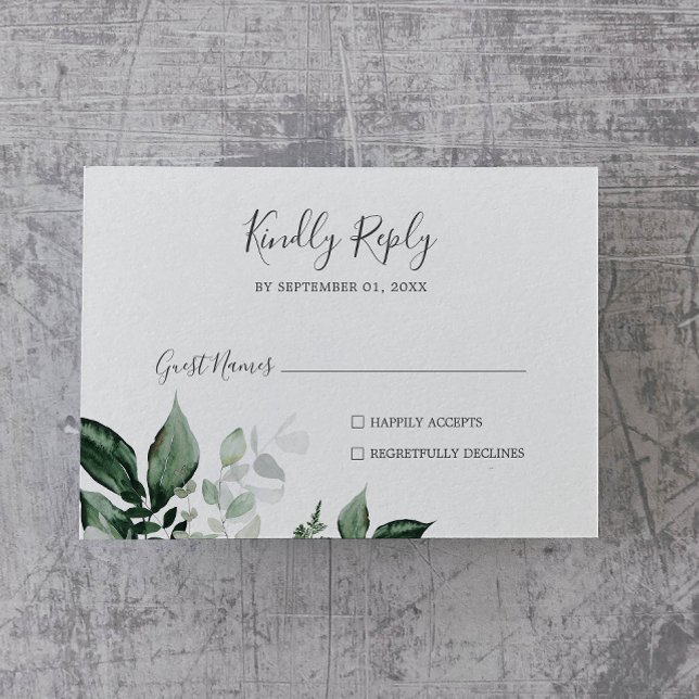 Emerald Greenery Horizontal Wedding RSVP Card (Von Creator hochgeladen)