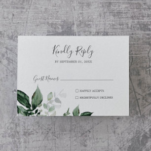 Emerald Greenery Horizontal Wedding RSVP Card Karte