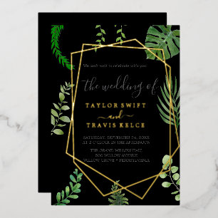 Emerald Greenery   Lässige Hochzeit mit Goldfolie Folieneinladung