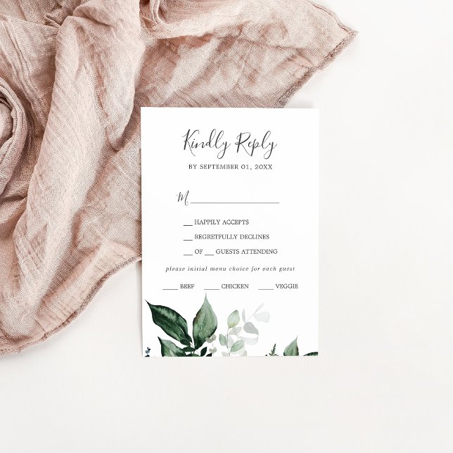 Emerald Greenery Menu Choice Wedding RSVP Card Karte (Von Creator hochgeladen)