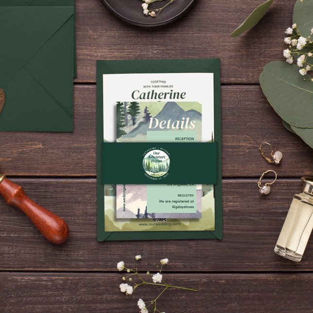 Emerald Greenery Mountain Pine Rustikale Hochzeit Einladungsbanderole (Von Creator hochgeladen)