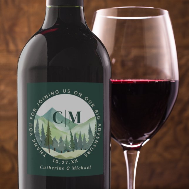 Emerald Greenery Mountain Pine Rustikale Hochzeit Weinetikett (Von Creator hochgeladen)