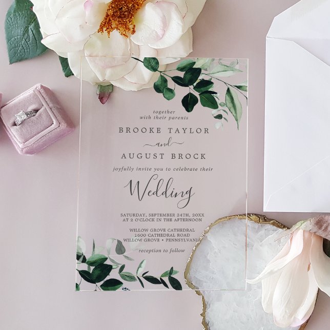 Emerald Greenery Rustic Modern Boho Moody Wedding Acryleinladungen (Emerald Greenery Rustic Modern Boho Moody Wedding Acrylic Invitations)