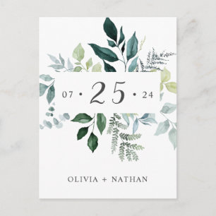 Emerald Greenery Rustikale Blätter Save the Date Einladungspostkarte
