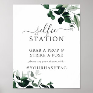 Emerald Greenery Selfie Station Wedding Sign Poster