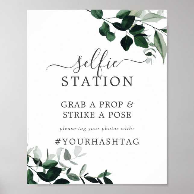 Emerald Greenery Selfie Station Wedding Sign Poster (Vorne)