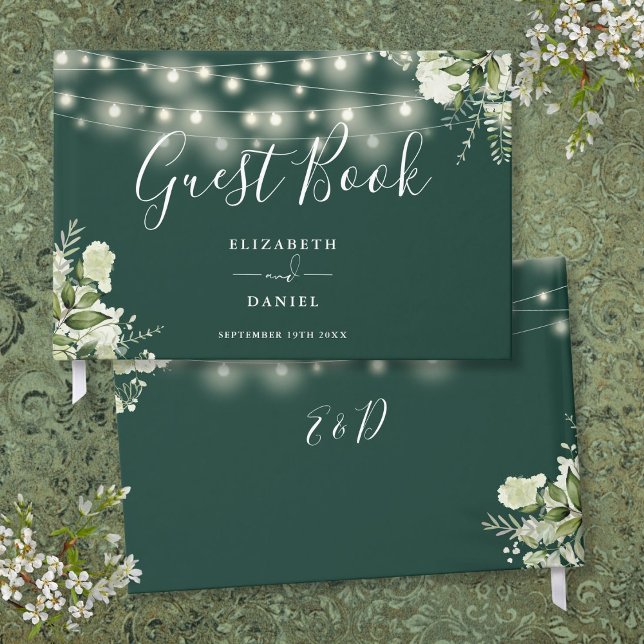 Emerald Greenery String Lights Wedding Gästebuch (Emerald Greenery String Lights Wedding Guest Book)