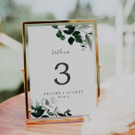 Emerald Greenery Tischnummer<br><div class="desc">Diese smaragdgrüne Tischnummer ist perfekt für eine Hochzeit. Das elegante und dennoch rustikale Design besticht durch stimmungsvolle, dunkelgrüne Blätter und Eukalyptus mit einem modernen böhmischen Waldgefühl. Die Karte druckt auf der Vorder- und Rückseite (beidseitig). Die Artikel werden genau so gedruckt, wie sie auf dem Bildschirm erscheinen, wenn Sie sie zum...</div>