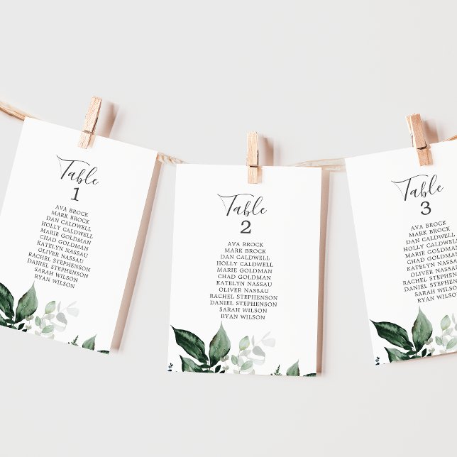 Emerald Greenery Tischnummer Seating Chart Cards (Von Creator hochgeladen)
