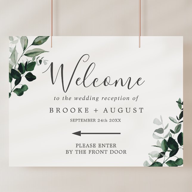 Emerald Greenery Verlassen Begrüßung Poster (Emerald Greenery Left Directional Wedding Welcome Poster)