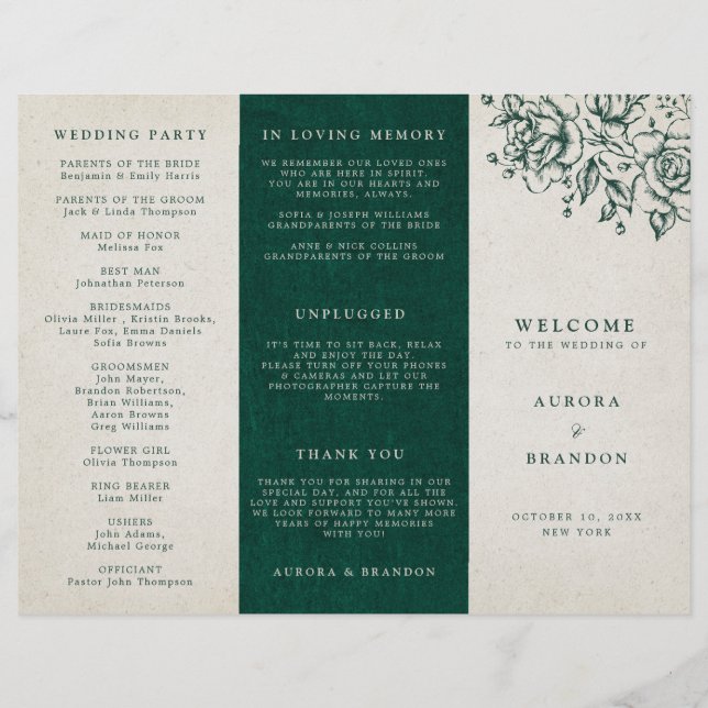 Emerald Greenery Vintag Botanical Wedding Program (Vorderseite)