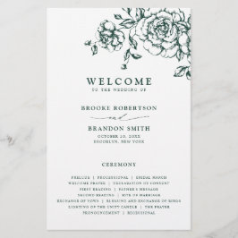 Emerald Greenery Vintag Botanical Wedding Program