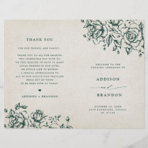 Emerald Greenery Vintag Botanical Wedding Program