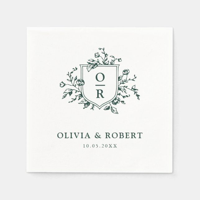 Emerald Greenery Vintag Botanische Blumenhochzeit Serviette (Vorderseite)