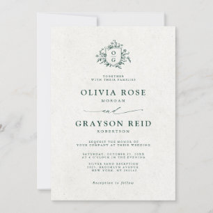 Emerald Greenery Vintag Botanische Hochzeit Einladung